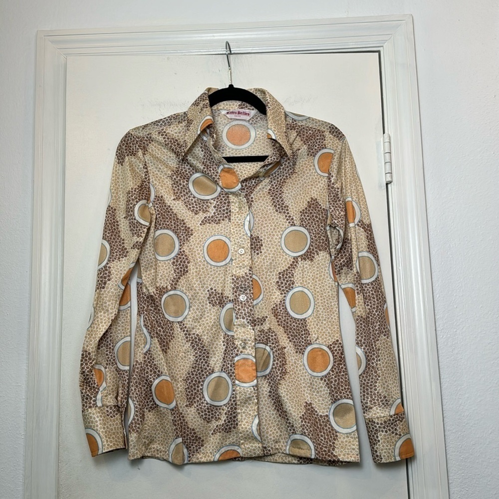 EUC Vintage Elles Belles 70s Groovy Disco Fitted Blouse